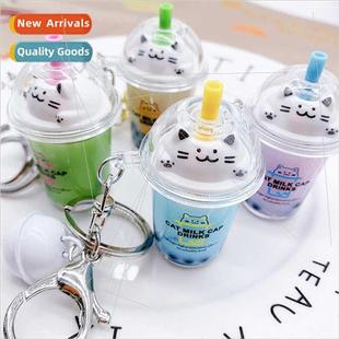 milk tea pendant pearl girls keychain cat cover Creative cup