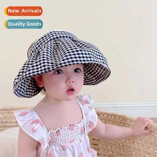 hollow cap large Children female sunscreen brim plaid summer