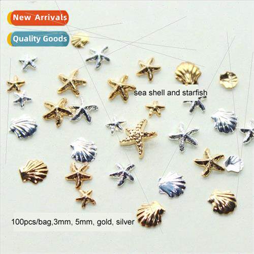 100PCS  3MM&5M 3D Metal Sea Shell Starfish Mixed Gold lver