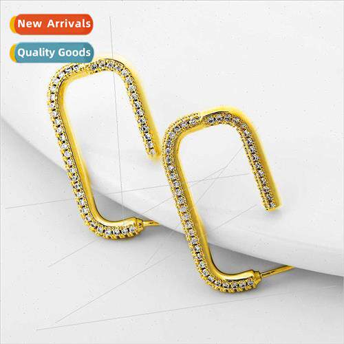 Europe new metallic square earrings female copper inlaid zir