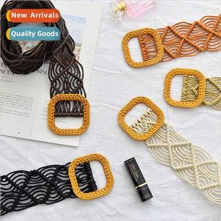 Vintage waxed rope woven wide belt decorated ethnic hanfu be