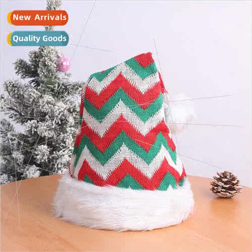 Thickened plush Christmas hat striped knted striped snowflak