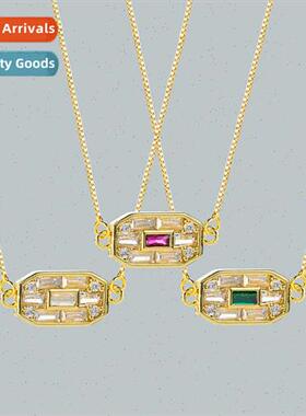 ins copper micro-set zirconia square pendant necklace hundre