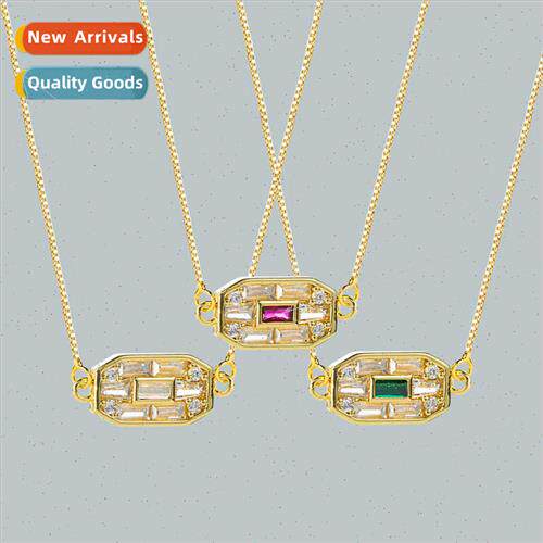 ins copper micro-set zirconia square pendant necklace hundre