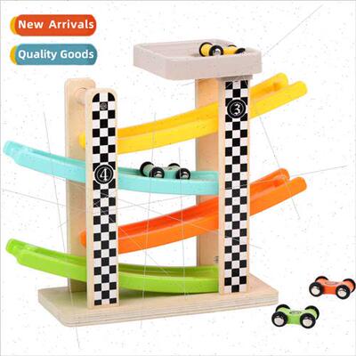 Wooden four-track speed inertia glider car children early ch