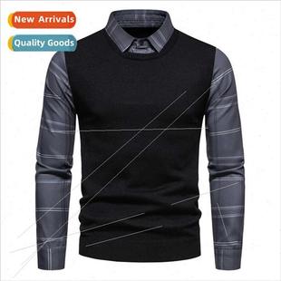 shirt twoP new false Slim collar sleeves plaid men fall 2023