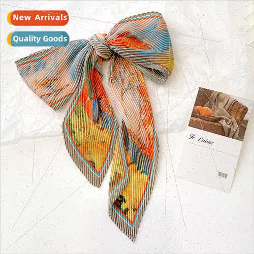 2022 Korean  spring fall new oil painting small silk scarf f