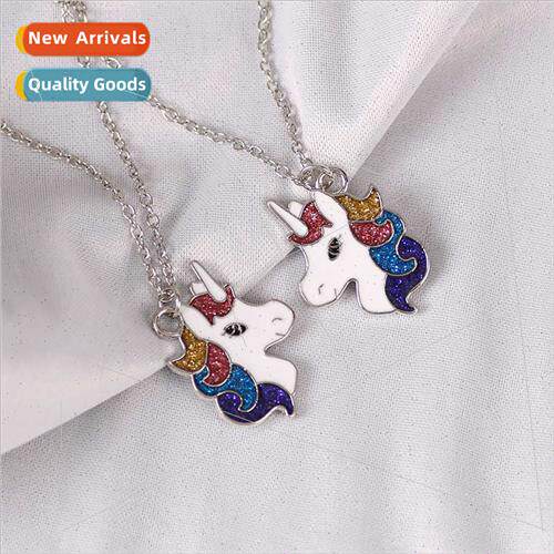 Korean fashion couple colorful unicorn necklace girlfriends