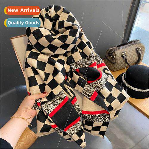 2023 fall winter new chess grid imation cashmere scarf femal