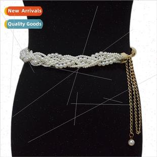 belt fashion weaving new cha bead ladies pearl Summer casual