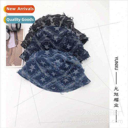 Raw edge stars cowboy fisherman hat female blue niche design