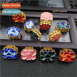 cloisonné double sided Copper beads plated lotus Porou gold