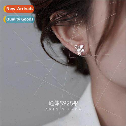 S925 silver hibiscus hibiscus earrings female simple wild fl