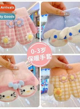 Baby gloves baby fall winter warm hanging neck cute windprop