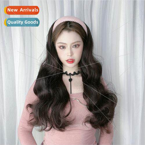 Wig female big wave lazy hair band one-piece half head cover