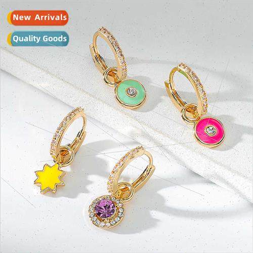 oil drip diamond geometric earrings Europe hoop combination