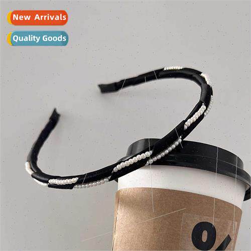 Hair bands black fabric twisted pearl hairpin simple retro n
