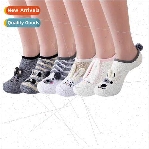Coral velvet floor boat socks female winter padded thickened