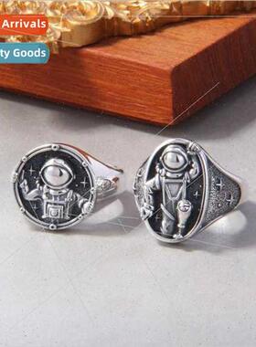2024 new vintage Thai silver astronaut ring men women tide h