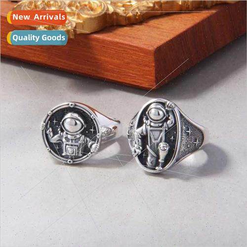 2024 new vintage Thai silver astronaut ring men women tide h