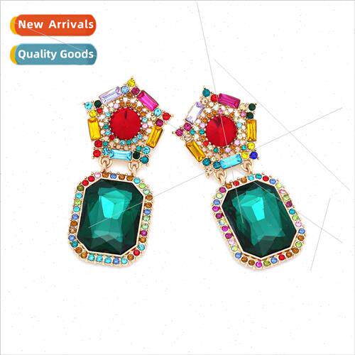 retro alloy diamond pentagram earrings light luxury geometri
