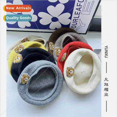 bear head alpaca hair beret children fall winter cute sweet