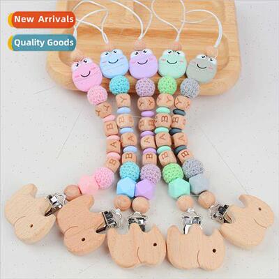Cartoon Frog licone Pacifier Chain Baby Beechwood Clip Teeth