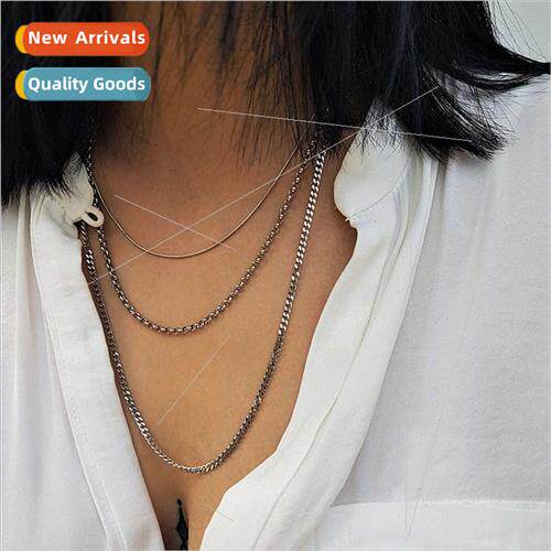 Europe Hip Cool Stacking 3 Piece Set Necklace Cuban Rolo Sna