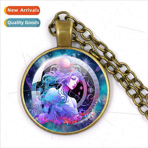 Blue 12 Zodiac gns Pendant Necklace Galaxy Zodiac gns Charm