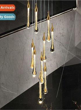 Copper staircase long chandelier water drop crystal modern s