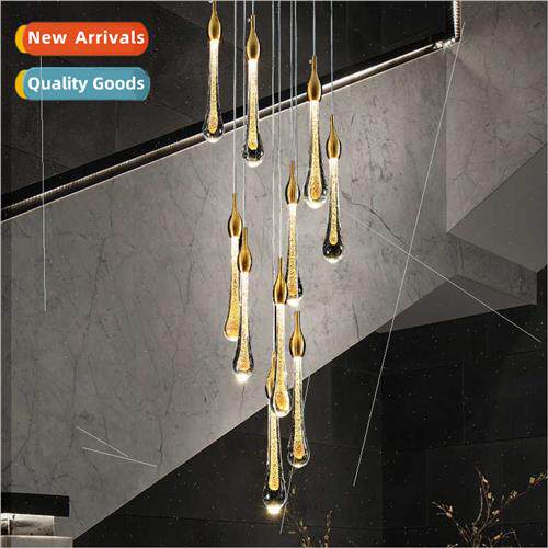 Copper staircase long chandelier water drop crystal modern s