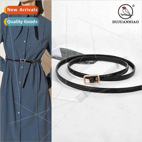 Women Leather Hole-free Knotted Thin Belt Decorative Women D