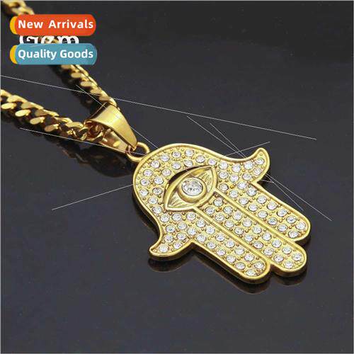 Stainless Steel Men Necklace wh Diamonds Large Fatima HHip H
