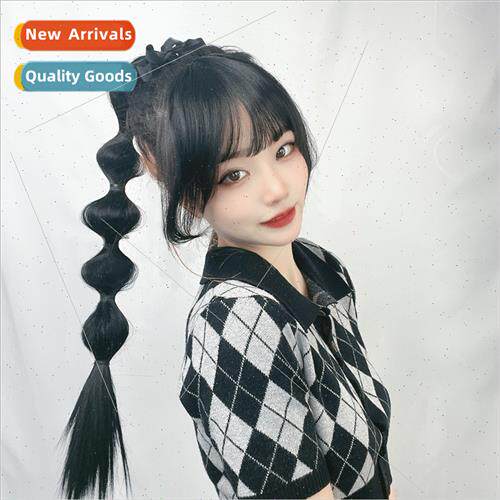 Bubble Ponytail Wig Women Black Long Hair Chemical Fiber Hig