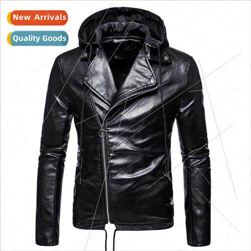 2020 fall new large size men removable hood biker leather ja
