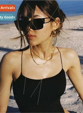 New retro cat eye sunglasses clashing color hollow milk tea