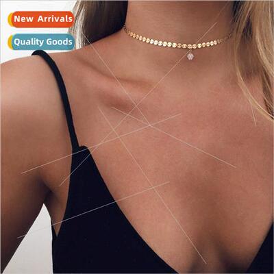 Europe Fashion Women Trend Set Copper Sequins Necklace mple