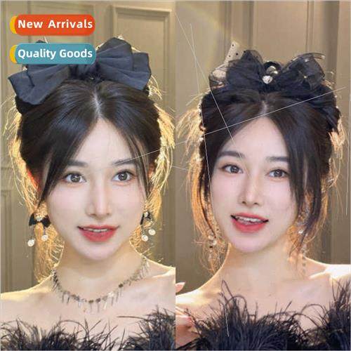 On run princess headdress black double-sided bow hair clips