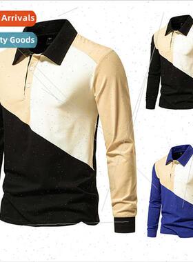 2023 Autumn Winter new men color blocking lapel long-sleeved
