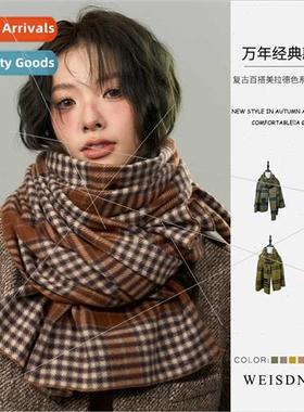 Merad retro plaid scarf versatile faux cashmere couple  thic