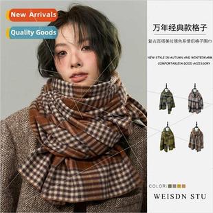 scarf versatile faux Merad couple plaid cashmere thic retro