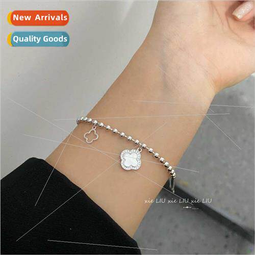 White Shell Clover Beaded Bracelet Women Niche Silver 2023
