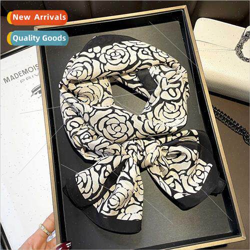double crepe silk scarf tea flower double layer flutter tie