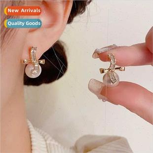 bow pearl earrings Fashion elegant zirconia simple exquise