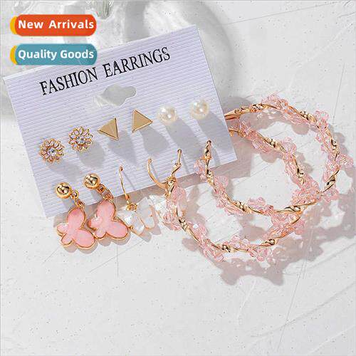 Europe Vintage Butterfly Earrings 6 Pairs Butterfly Flower P