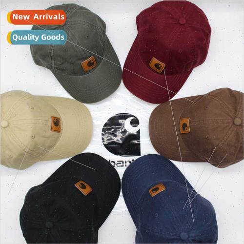 Leather label  embroidered baseball cap canvas soft top wash