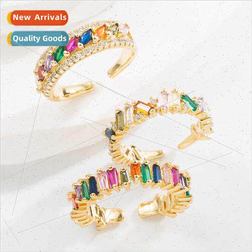 Europe Ins copper gold plated zirconium geometric ring fashi