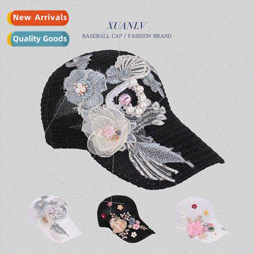 Korea rhinestone pearl flowers knted baseball cap female bre