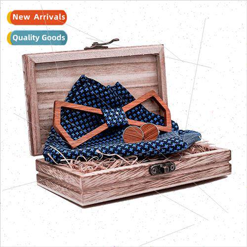 T207 Pointed hollow blue star bow tie men casual stripes ups