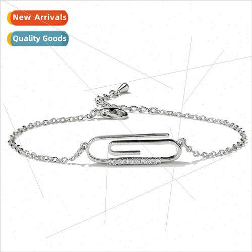 Paper clip bracelet women wh zirconia simple fashion niche h